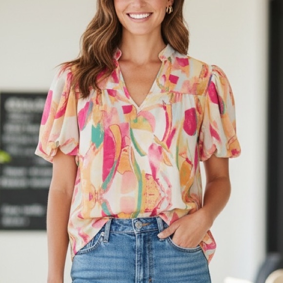 Flying Tomato Tops - Flying Tomato Multicolor Abstract Blouse